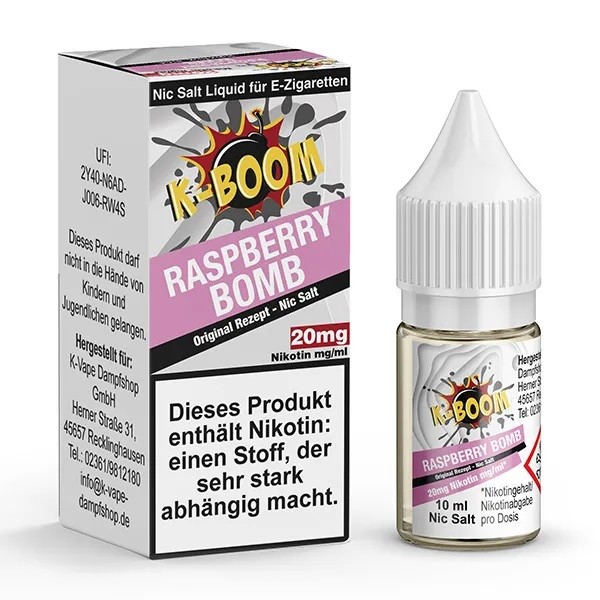 K-Boom - Raspberry Bomb Nikotinsalzliquid (Himbeere &amp; Waldmeister)